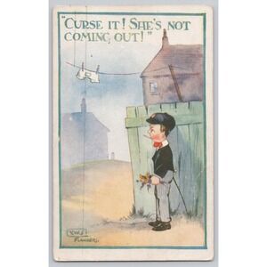 V.W.S. Fanores‎ Signed Artist  "Curse It! She's Not Coming Out!" c1910s POSTCARD